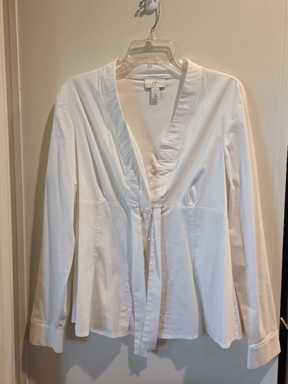Ann Taylor LOFT White Cotton Stretch Tie Front Blouse XL